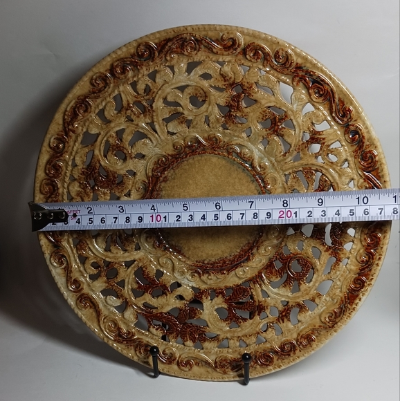 10.7" Vintage Ceramic Pottery Drip Glaze Decorative Art Plate Brown Tan # 24A - Picture 5 of 5